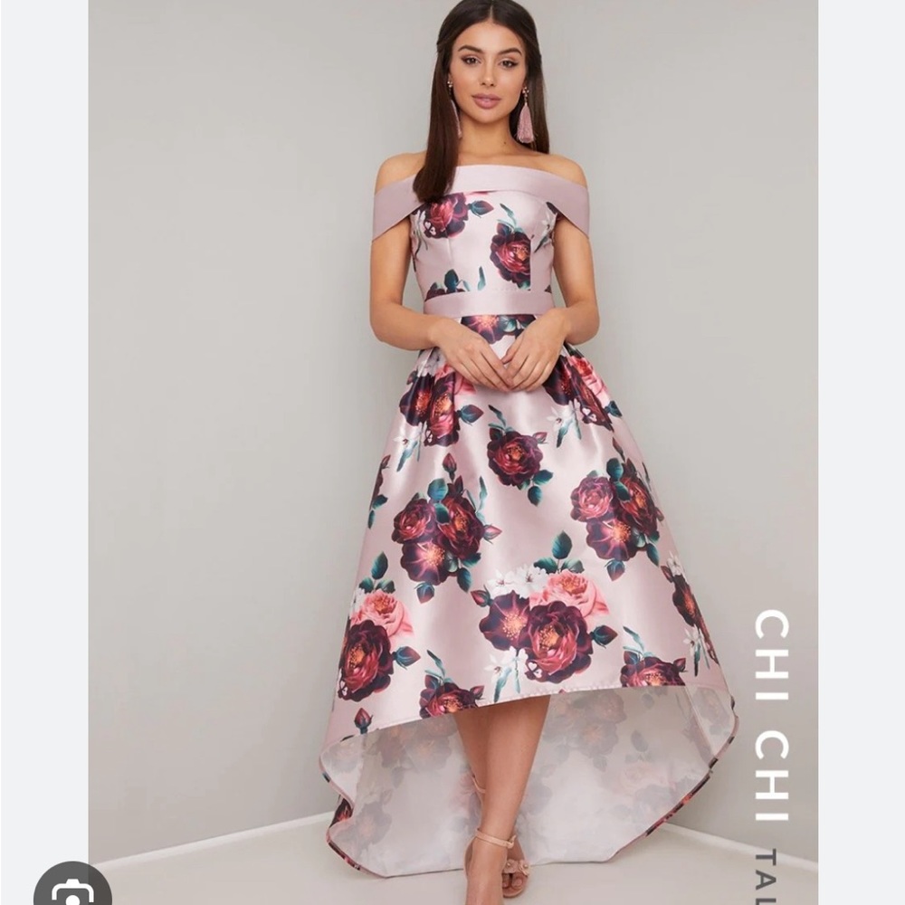 Chi chi London strapless floral high low gown